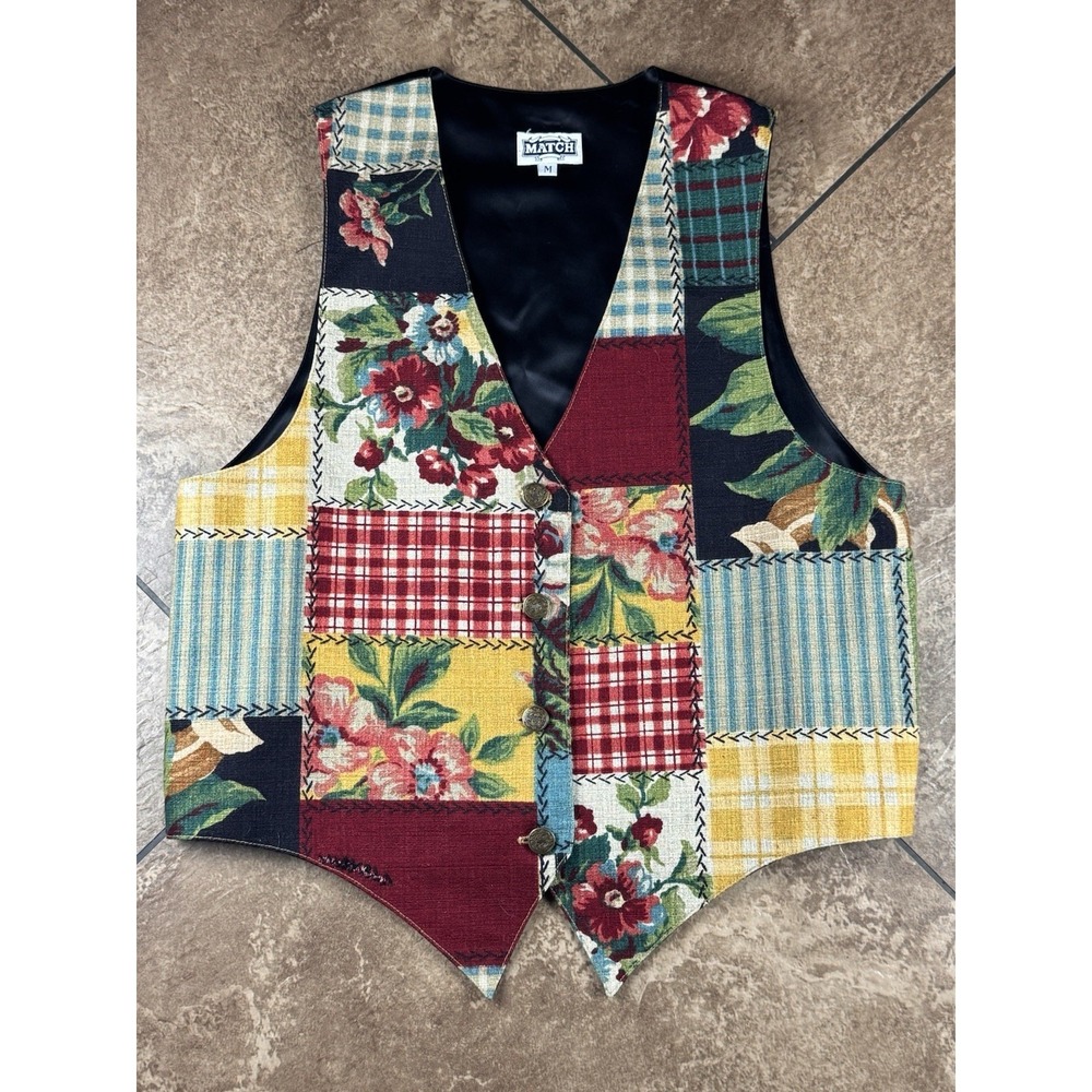 Vintage Match Vest Womens M Patchwork Floral Tapestry Cottagecore Lined